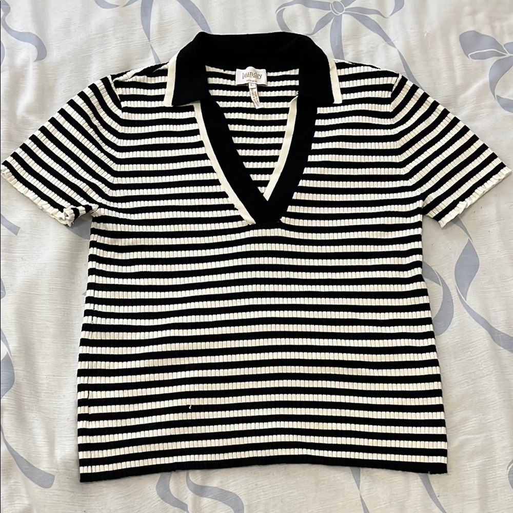 Laundry By Shelli Segal Black and White Striped Top